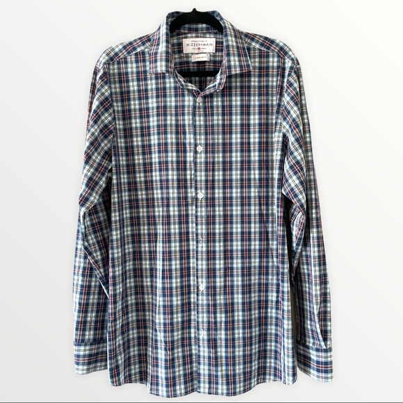 Mizzen + Main x-large trim fit long sleeve button up red white and blue shirt - Picture 1 of 5